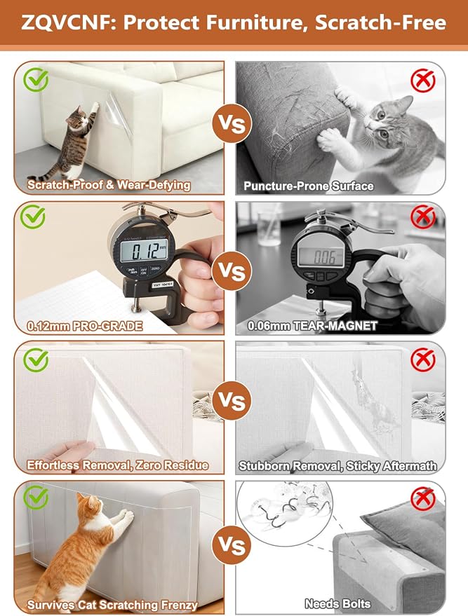 Extra Thick Clear Anti Cat Scratch Furniture Protector 17" x 197" | Couch Protector from Cat Claws - Single Sided Sticky Flexible Pet Tape for Furniture, for Couch Corner Door Walls Bed - Image 5