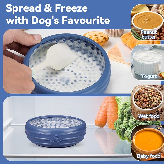 Dog Lick Bowl, Animire Freeze Lick Mat for Dogs, Non-Slip Slow Feeder Licking Bowl Enrichment Treat for Distraction Anxiety Relief, Food Grade Silicone, Dishwasher Safe(Dark Blue,L) - Image 4