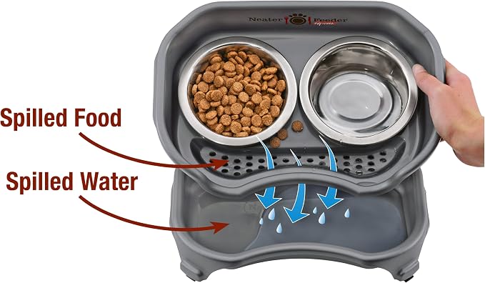 Neater Feeder Express Mess Proof Dog Bowls Elevated for Small Breeds Under 15 Lb, Made in USA, No Spill Raised Dog Food Bowl Stand, Stainless Steel Food and Water Bowl Set, Feeding Station, Grey - Image 3