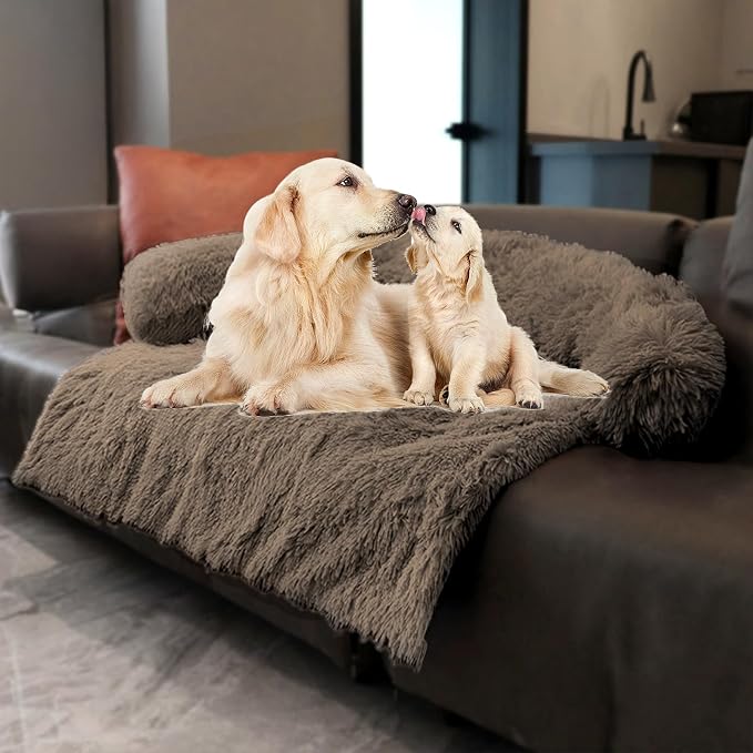 Calming Dogs/Cats Bed Mats, Dog Pad Washable Removable Couch Cover, Plush Long Fur Mat for Pets, Waterproof Lining, Perfect for Small, Medium and Large Dogs and Cats (Desert Brown, 41"x37") by Tinaco