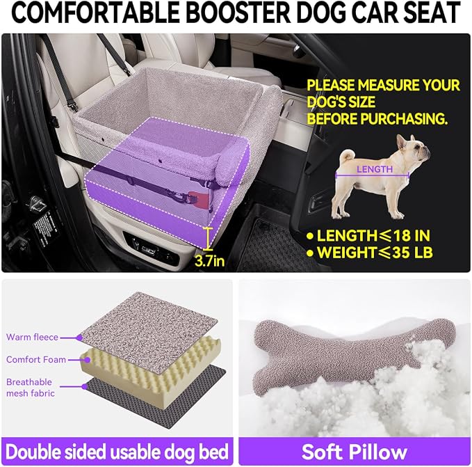 TKYZ Dog Car Seats for Small Medium Dogs,PU Leather Car Seat Boosters,Foldable Puppy Cat Carseats (Grey, Medium Dog) - Image 3