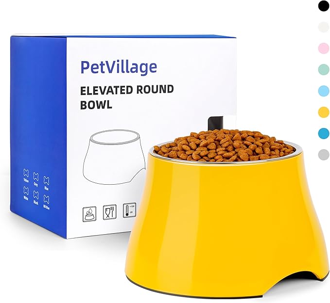 Dog Bowls,Cone Friendly Non-Slip Single Dog Bowl with Stainless Steel Inner, Raised Bowls for Small Dogs Spaniel Dogs Long Ear, High Capacity, M/2 Cup Yellow by Petvillage