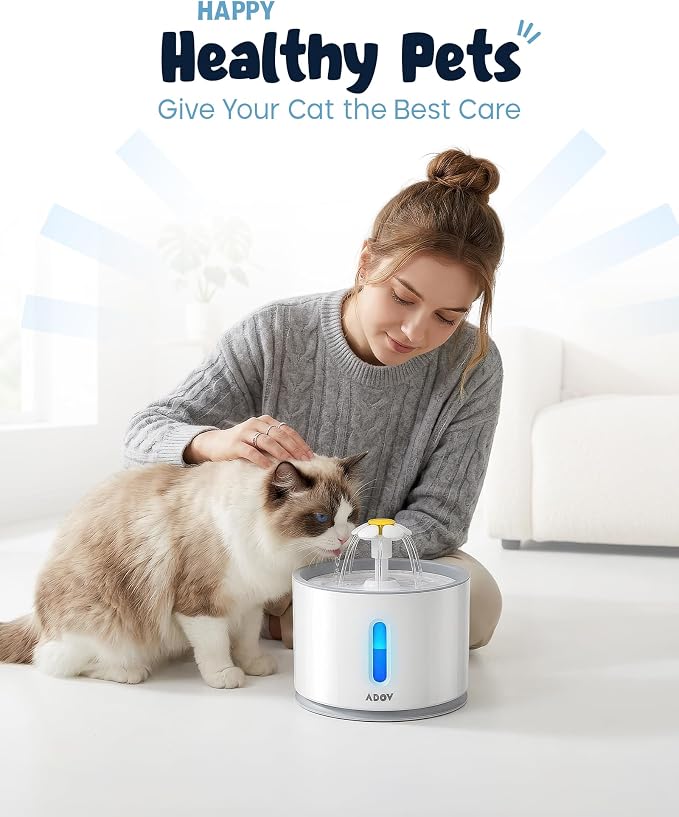 ADOV Cat Water Fountain for Drinking, Quiet 81oz/2.4L Automatic Pet Fountain for Cats Indoor, LED Light, Water Level Window, 3 Flow Modes, Easy to Clean, Filter Included for Cats and Small Dogs - Image 7
