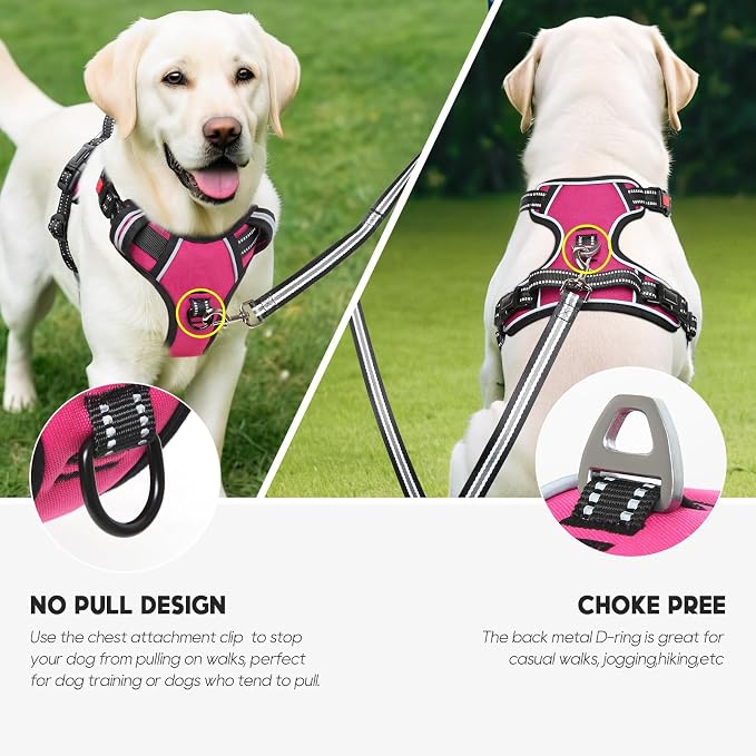 Timos Dog Harness, Front Clip No Pull Medium Sized with Handle, Rosy, M | No Choke, Adjustable Reflective Soft Padded, Quick Release 3 Buckles, Easy On & Off, Front & Back 2 Clips for Outdoor Walking - Image 5