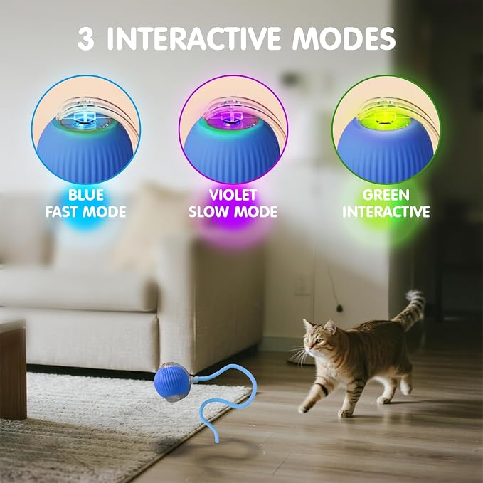 Rocfish Durable Interactive Cat Toys for Indoor Cats (Blue, 01) | Smart Automatic Cat Chase Ball Toy, Upgraded Speedy Tail Kitten Toy for Bored Indoor Adult Pets - Image 4