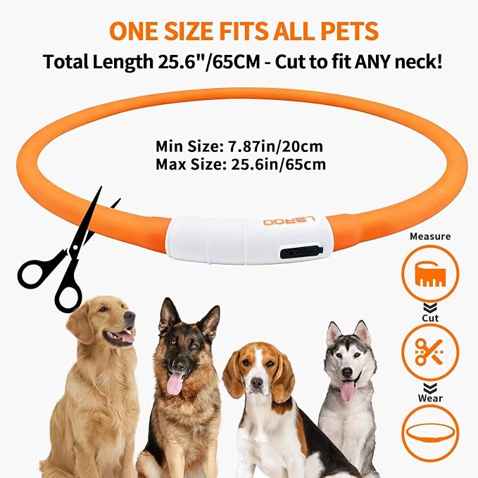 LaRoo LED Dog Collar, USB Rechargeable Flashing Light Dog Collar, Nighttime Safety, Cuttable Size for Small Medium Large Dogs, Makes Your Pet Visible in The Dark (Orange) - Image 7