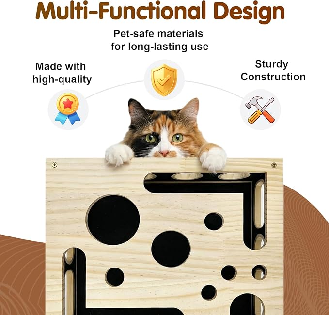 Cat Nail File Scratcher, Cat Scratch Puzzle Enrichment Box with Sandpaper Inside for Cat Claw Care, Stress-Free Trimming Nails, Puzzle Feeder Cat Toys Interactive for Indoor Cats (No Bell Balls) - Image 4