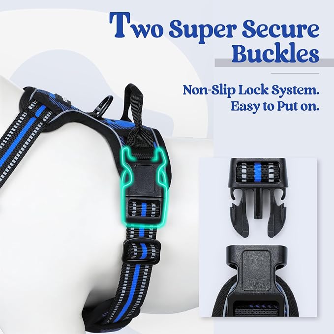 rabbitgoo Dog Harness, No Pull for Large Dogs with 2 Leash Clips, Pet Vest | No Choke with Handle, Adjustable Soft Padded, Reflective, Easy Control for Walking, Blue Plaid, Small - Image 3