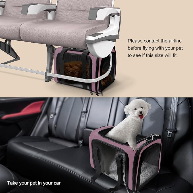Dog Carrier for Pets, Up to 25 Lbs, Collapsible Travel Carriers for Puppy with Shoulder Strap and Removable Mat, 20x13x13 Inch, Pink - Image 5