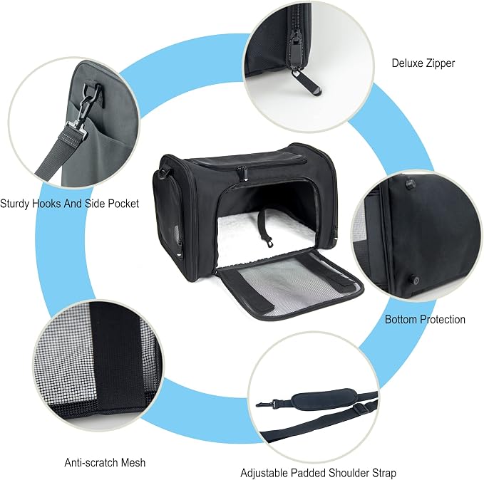 Soft Sided Carrier for Small Medium Cats Dogs,Removable Pad Collapsible Travel Pet Carrier Large Black - Image 3