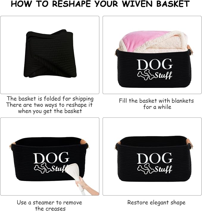 Geyecete Square Dog toy basket storage Cotton Rope Storage Basket Pet/Pet Toy And Accessory Storage Bin Doy Toy Box-Black - Image 5