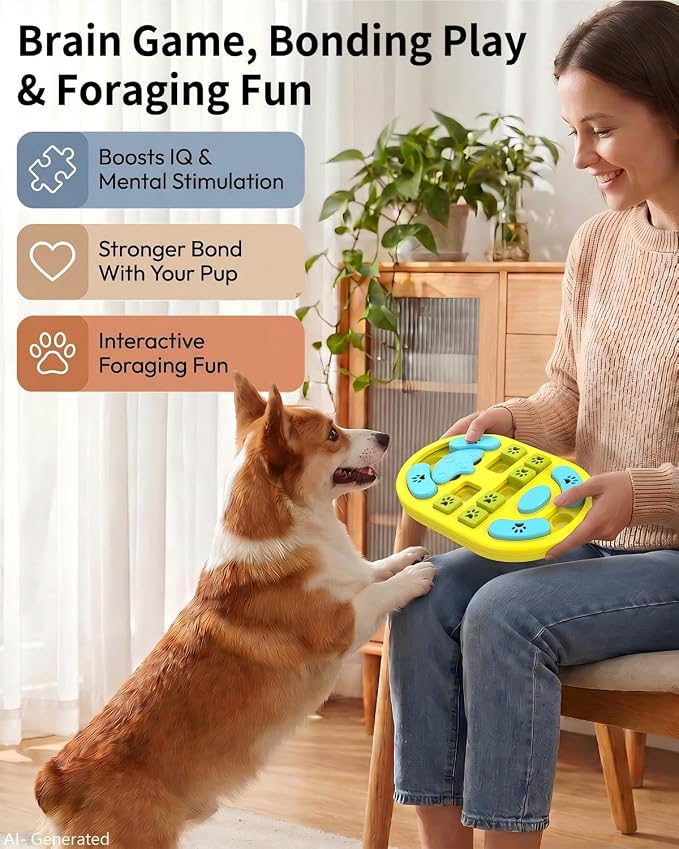 Dog Puzzle Toy, Interactive Enrichment Treat Food Puzzles, Yellow | Mental & Brain Stimulation, Slow Feeder, For Smart Puppy Small Medium Large Dogs Cats - Image 2