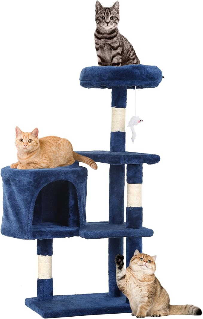 FDW | 36" Cat Tree Tower | Navy Blue | Multi-Level Indoor Activity Center with Sisal Scratching Posts, Condos, Plush Perches, Hanging Cat Toys | Sturdy, Easy to Assemble | for Kittens & Adult Cats by FDW