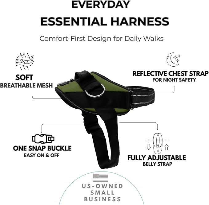 ShawnCo Essential Dog Harness, No-Pull Pet Vest (Olive Green,S) | 3 Leash Clips, Easy On, No-Choke, Reflective, Adjustable Fit, Padded Comfort, Control Handle, For Small, Medium & Large Dogs - Image 2