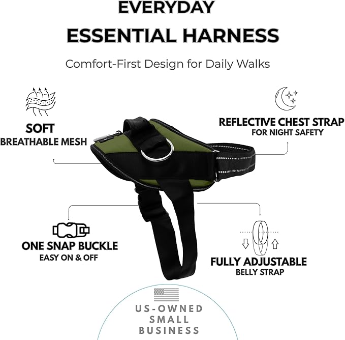 ShawnCo Essential Dog Harness, No-Pull Pet Vest (Olive Green,L) | 3 Leash Clips, Easy On, No-Choke, Reflective, Adjustable Fit, Padded Comfort, Control Handle, For Small, Medium & Large Dogs - Image 2