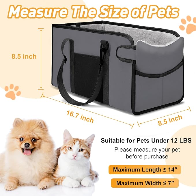 Portable Dog Car Seat for Small Dogs, Puppy Car Seat, Grey | Booster Seat With Safety Leash & Adjustable Straps Keeps Small Dogs Secure. Removable Washable Cushion. Fits Most Cars. - Image 2