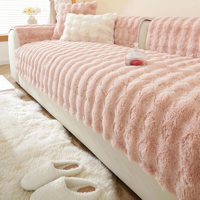 Faux Fur Couch Covers for Sofa Thick Fuzzy Sofa Covers for Dogs | Soft Warm Couch Cover Shaggy Fuzzy Sectional Sofa Cover Non-Slip Plush Sofa Slipcover Furniture Protector - Image 4