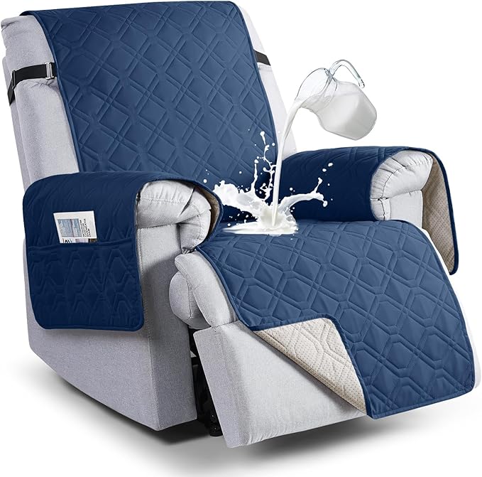 VANSOFY 100% Waterproof Recliner Chair Covers, Recliner Cover Non-Slip Dog Chair Cover Furniture Protector Washable Slipcover with Pocket, Elastic Straps for Pets, Dogs(Ocean Blue, 28") | Non-Slip, Slipcover with Pocket, Furniture Protector, Elastic St... by VANSOFYFURNITURECOVERS