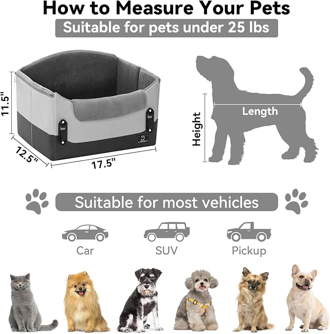 A 4 Pet Dog Car Seats for Small Dogs, Under 25 lbs, Patent Buckles | Adjustable leash, frame support, reduces anxiety, for cars/SUV/pickup - Image 6