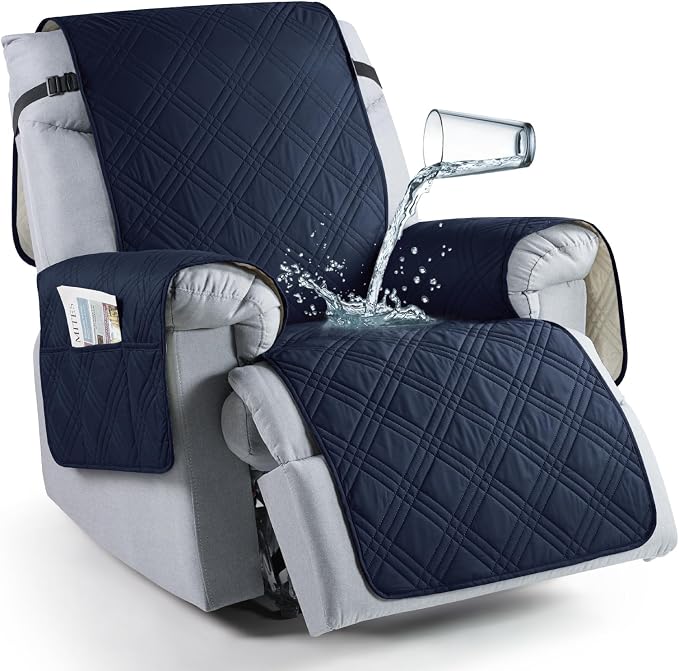 TAOCOCO Waterproof Recliner Chair Covers 30 Inch Wide, Oversized Recliner Covers for Recliner Chair with Pocket, Recliner Slipcovers with Straps Furniture Protector for Kids Pets (30'', Dark Blue) by TAOCOCO