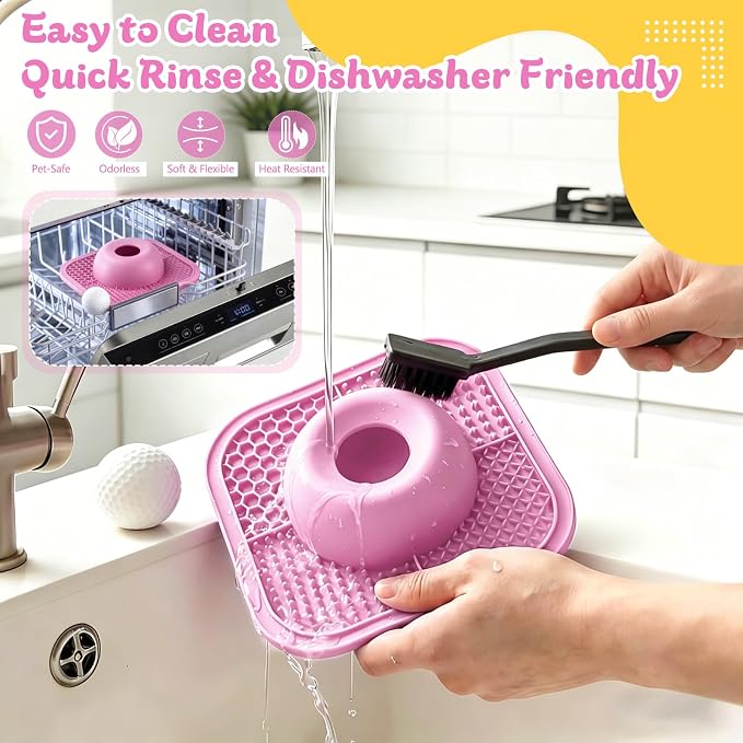 Slow Feeder Dog Bowls & Lick Mat for Liquid and Thick Treat, Anti-Slip Dog Lick Bowl with Interactive Rolling Ball, 5/6 Cup Pup Licking Toy for Large Medium Small Dogs and Cats-Large Pink - Image 6