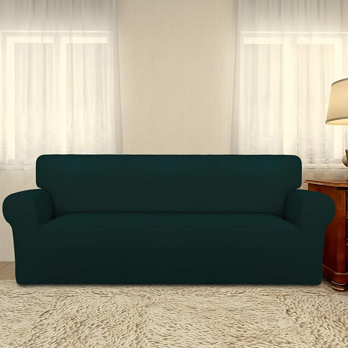 PureFit Stretch Oversized Couch Covers Fleece Sofa Slipcovers Deep Teal | 1-Piece Sofa Cover Washable Soft Couch Protector, Couch Slipcover with Non Skid Foam and Elastic Bottom for Kids, Dogs - Image 2