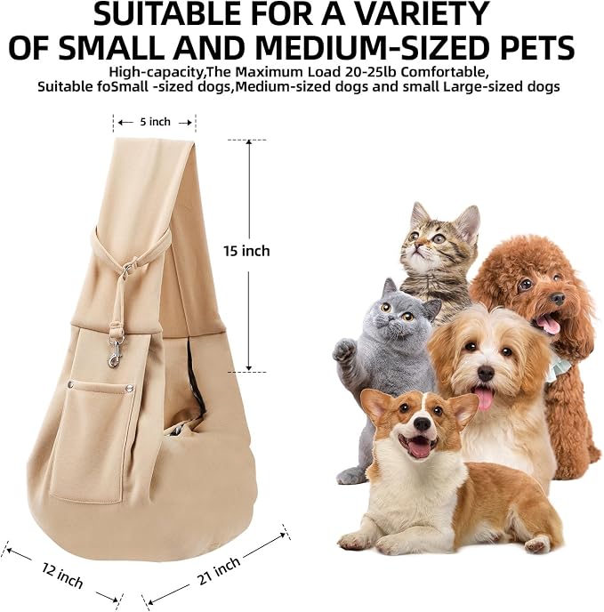 ARZQUT Dog and Cats Carrier Sling, Small Pet Carrier with Storage Pocket | Reversible Puppy Sling Carrier, Safety Buckle, Storage bag, Machine Washable for Travel, Outdoor Activitie, Hand-Free,Apricot - Image 5