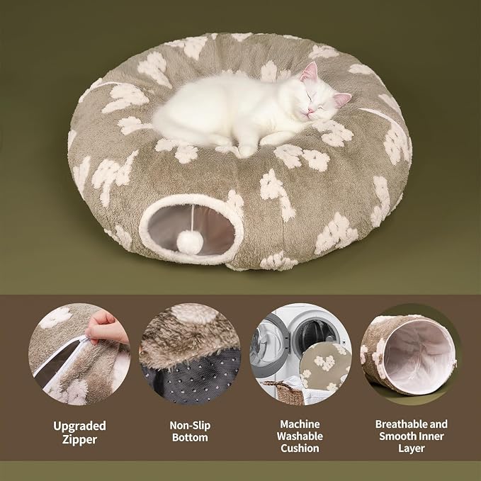 Pesen Cat Tunnel Bed with Soft Cushion for Indoor Cats and Kittens | Interactive Pet Toy Encourages Exploration, Supports Natural Instincts and Bonding for Cats, Small Dogs and Rabbits - Image 7