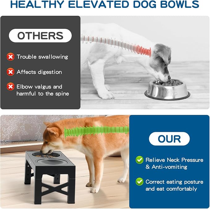3-in-1 Elevated Slow Feeder Dog Bowls for Food and Water, 5 Heights Adjustable Raised Dog Bowls, Non-Slip, No Spill, for Small Medium Large Dogs and Cats(Grey) - Image 4