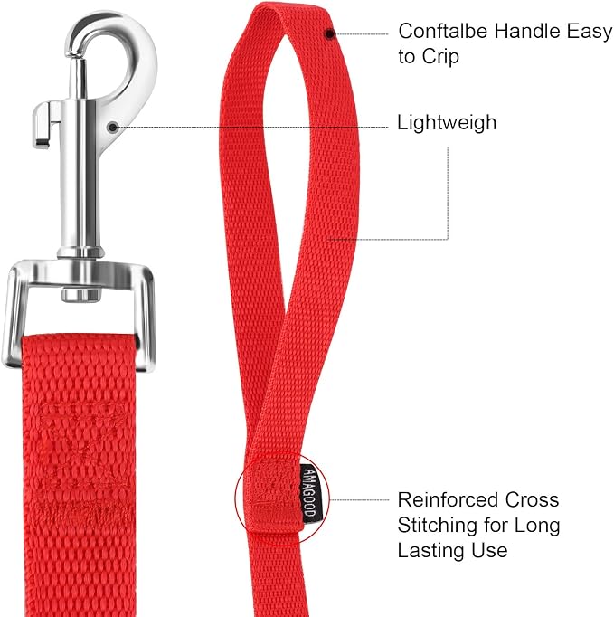 6 FT Puppy/Dog Leashes, Strong Traditional Style Leash with Easy to Use Collar Hook,Dog Lead Great for Small(Red,5/8" x 6 Feet) (Red) - Image 3