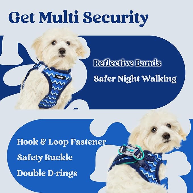 rabbitgoo Step-in Small Dog Harness, Puppy Vest for Small Medium Sized Pet | Easy Put on and off, Lightweight, Soft, Breathable Quick-Dry Air Mesh for Comfortable Secure Walking, Blue Zigzag L - Image 7