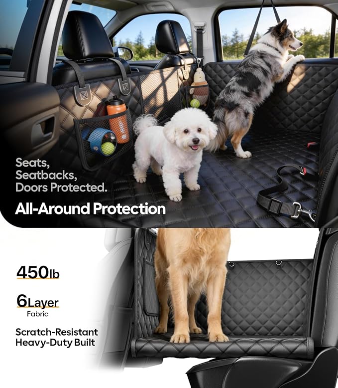 Wigoo Dog Car Seat Cover for Back Seat, Hard Bottom Support, Waterproof | 450lbs Support, Anti-scratch Dog Hammock for 1–4 Medium Dogs, Backseat Protector, Car Bed Extender for SUV, Size-L, Black - Image 3