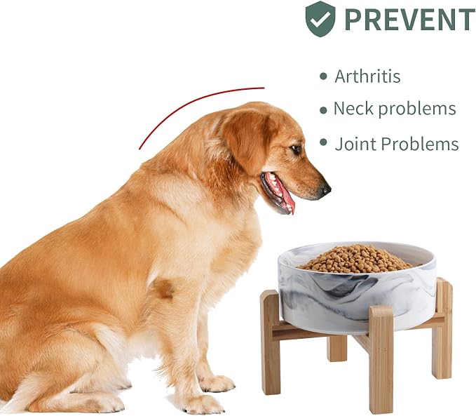 Raised/Elevated Ceramic Dog Bowl for Small Medium Sized Breeds,Dog Food Water Bowl with Stand,6 in Non Slip Heavy Pet Feeding Dish 3.6 Cups/ 850 ml /28 OZ Marble Grey - Image 3