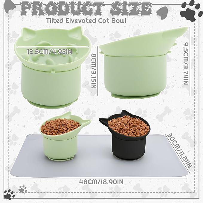 2 Pack Slow Feeder Cat Bowls Silicone Tilted Raised Pet Bowl | Non Slip Base for Digestion Anti Vomit - Image 6