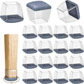 16 Pack Chair Leg Floor Protectors for Hardwood Floors, Round Rubber Furniture Sliders, 360°Felt Pad Bottom Wrapped Thickening Silicone Furniture Legs Caps Covers(Square,Clear-Gray-L Plus) by Yarehand