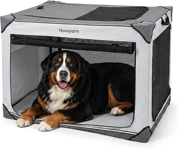 Collapsible Soft Dog Crate 42 Inch, Portable Travel Pet Crate for Extra Large Dogs with 4-Door Mesh, XL Dog Kennel Indoor & Outdoor, Light Grey by Unknown