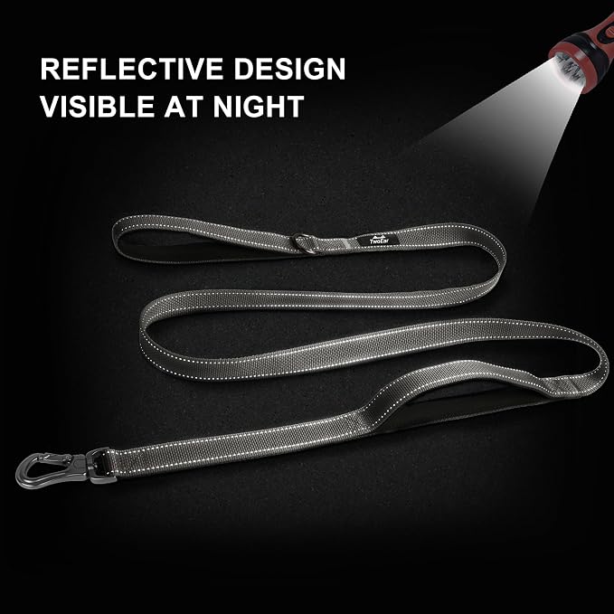 Twoear 6FT 1IN Heavy Duty Dog Leash for Large Dogs with 2 Padded Handles | Traffic Handle Extra Control, Auto Lock Hook, Strong Reflective Walking Leash for Night Safety, Medium and Large Breeds,Grey - Image 5