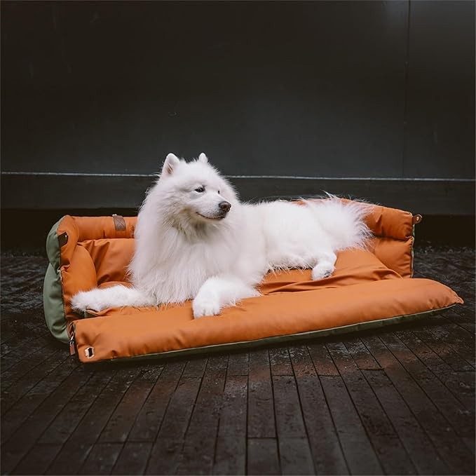 FUNNY FUZZY Leather Dog Car Seat for Large Size Dogs, Pet Booster Car Seats | Waterproof Car Seat with Safety Clip-On Leash, Soft Fabric Car Dog Bed Filling Memory Cotton, Washable Travel Pet Bed(Green) - Image 9