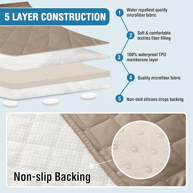 H.VERSAILTEX Couch Cover for Dogs Washable 100% Waterproof Sofa Cushion Cover Dog Bed Cover Non-Slip Pet Blanket for Sofa Cushion Protector, 35" x 74", Khaki - Image 5