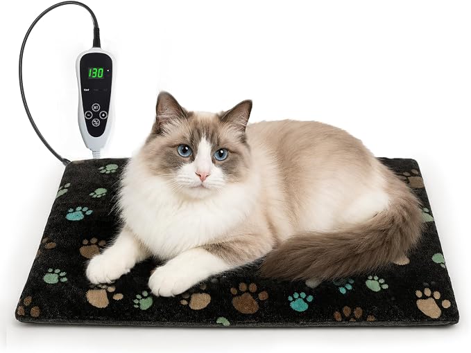 Cat Heating Pad 17x13 in with Smart Thermostat Switch and Power Line Protection Tube,Obtained MET and UL Dual Certification,Waterproof Pet Heating Pad for Cats-Black by Afullrangeofservicesforyourpet