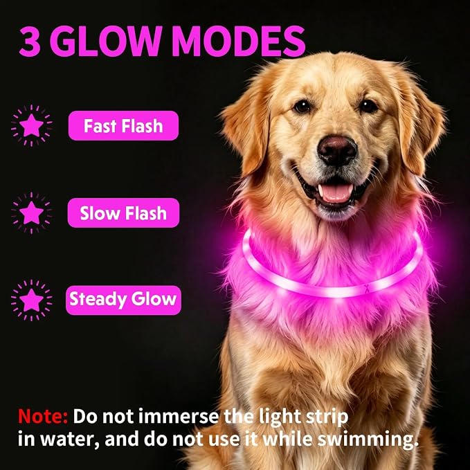 LaRoo LED Dog Collar, USB Rechargeable Flashing Light Dog Collar, Nighttime Safety, Cuttable Size for Small Medium Large Dogs, Makes Your Pet Visible in The Dark (Rose Red) - Image 3