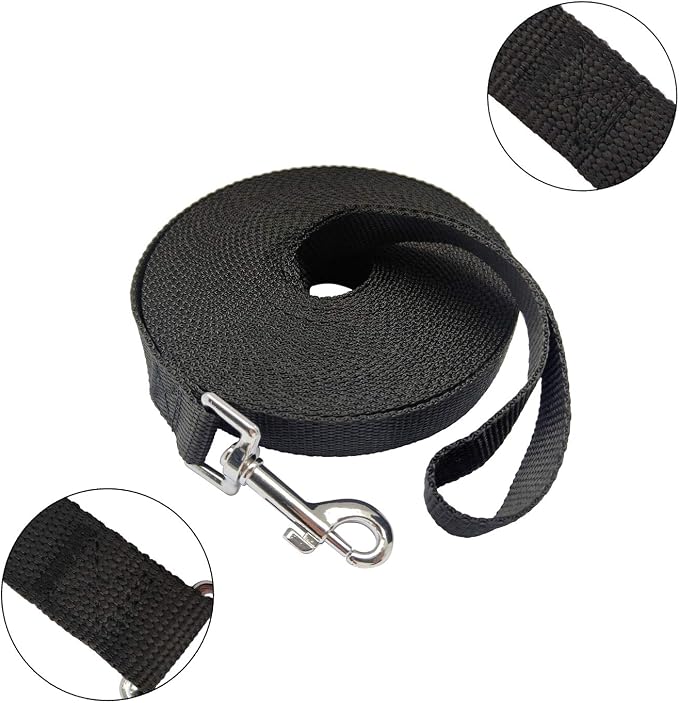 Nylon Training Dog Leash for Small Medium Large Dogs, 15ft 20ft 30ft 50ft Long Leash Dog/Puppy Lead for Obedience Recall Training, Camping (1" x 30ft, Black) - Image 2