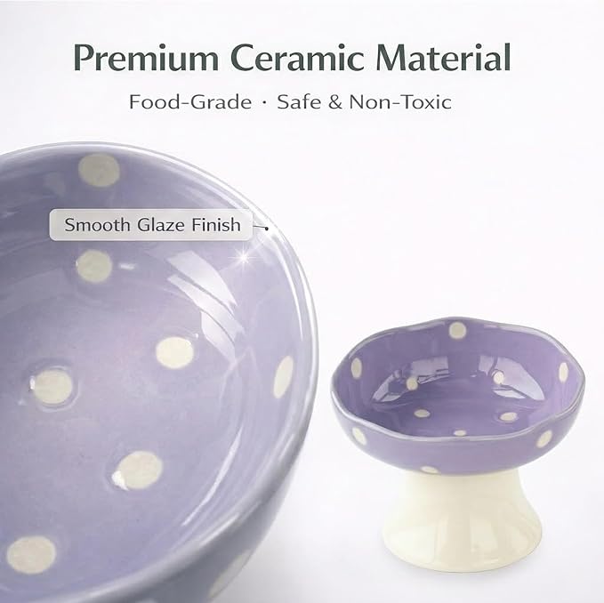 Elevated Ceramic Cat Bowls, Mushroom Raised Wide & Shallow Cat Food and Water Bowls, Whisker Friendly Feeding Bowls for Cats & Small Dogs (Purple) - Image 5