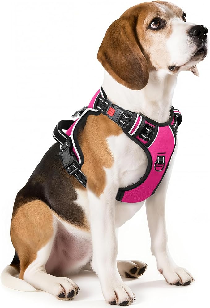 Timos Dog Harness, Front Clip No Pull Medium Sized with Handle, Rosy, M | No Choke, Adjustable Reflective Soft Padded, Quick Release 3 Buckles, Easy On & Off, Front & Back 2 Clips for Outdoor Walking by Timos