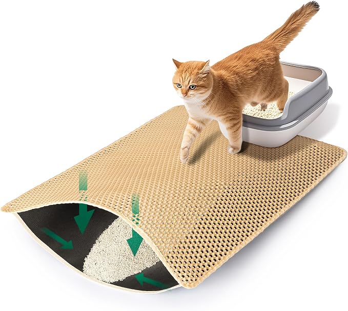 Cat Litter Mats Litter Trapping Mat, 25''x16'' Cat Litterbox Mat for Floor, 2 Layer Honeycomb Pet Litterbox Matt Catcher Rug, Waterproof Urine Proof, Non-Slip, Soft, Clean Easily, Small by USHARP