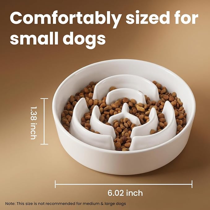 Ceramic Slow Feeder Dog Bowls 0.6 Cups for Small Fast Eaters,White | Reduces Bloating,6.02x1.38 Inch Dish For Daily Dog Meals, Maze Puzzle Slows Down Eating, Anti-Choking,9.0oz Water - Image 2
