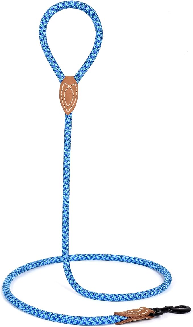 Mile High Life Dog Leash with Genuine Leather-Wrapped Ends, 4/5/6FT | Tangle-Free 360° Swivel Clasp Heavy Duty Rope Leash | Small Medium Large Dogs | Daily Walking (Sky Blue, 72 Inch, 1/2") - Image 5