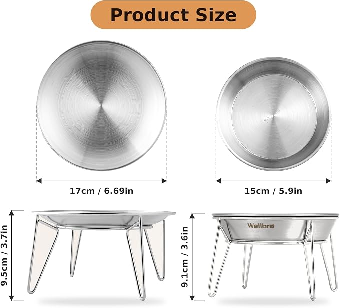 Elevated Cat Bowls, Wide Stainless Steel Cat Food Bowls with Metal Stand Whisker Stress-Free, Raised Food and Water Dish for Cats, Kitten, Puppies and Small Dogs - Image 2