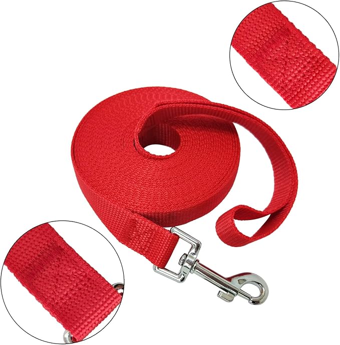 Nylon Training Dog Leash for Small Medium Large Dogs, 15ft 20ft 30ft 50ft Long Leash Dog/Puppy Lead for Obedience Recall Training, Camping (1" x 20ft, Red) - Image 2