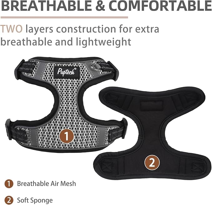 PUPTECK Dog Harness and Leash Set Medium Sized, Step in No Pull Adjustable Puppy Cat Harness Reflective Pet Vest - Image 2